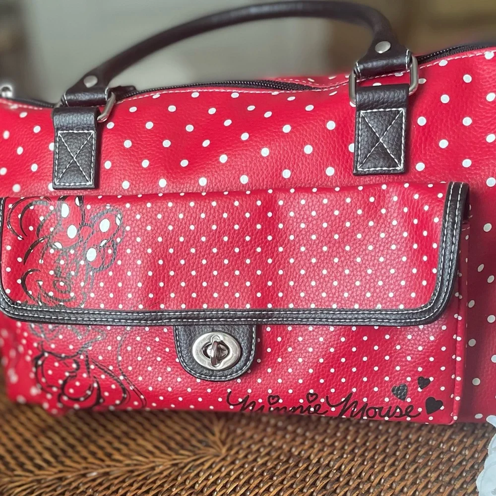Disney Parks Minnie Mouse Red & White Polka Dot Vegan Leather Handbag - Picture 13 of 13